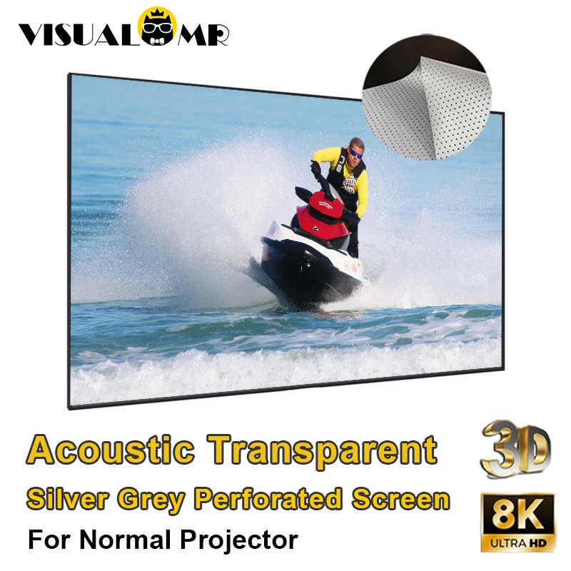 

2024 VisualMr Acoustically Transparent Silver Grey Perforated Acoustic ALR Projection Screen Fixed Frame 1CM Ultra Narrow Bezel