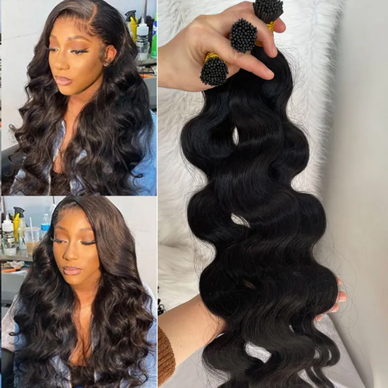 Hair Extensions Human Hair Body Wave I Tip Microlinks Brazilian Remy Bulk 100% Human Natural Black Color For Women