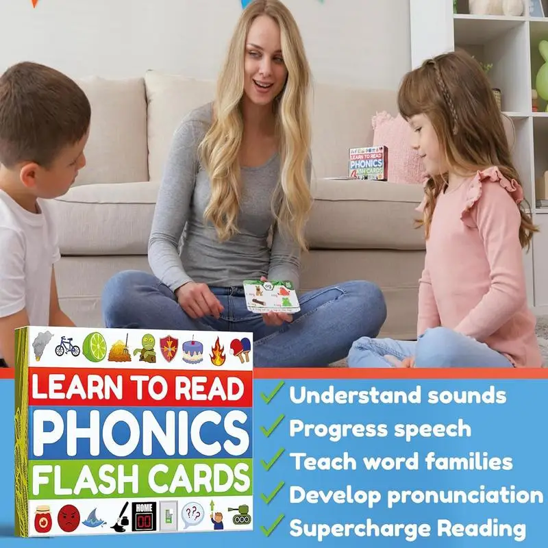 Sight Words Flash Cards Learn To Read In 20 Stages Digraphs CVC Blends Long Vowel Sounds for First Second Grade Homeschool Toy