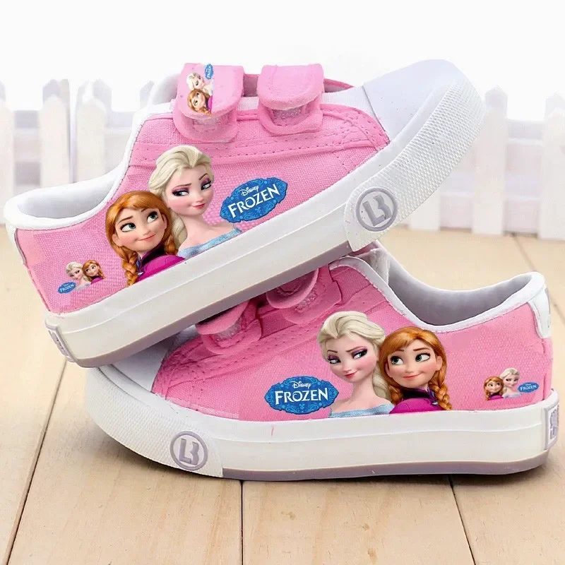 Disney Children's Canvas Shoes frozen elsa Low top Girls sport Shoes PU Autumn Breathable Non slip Casual baby shoes children sports shoes