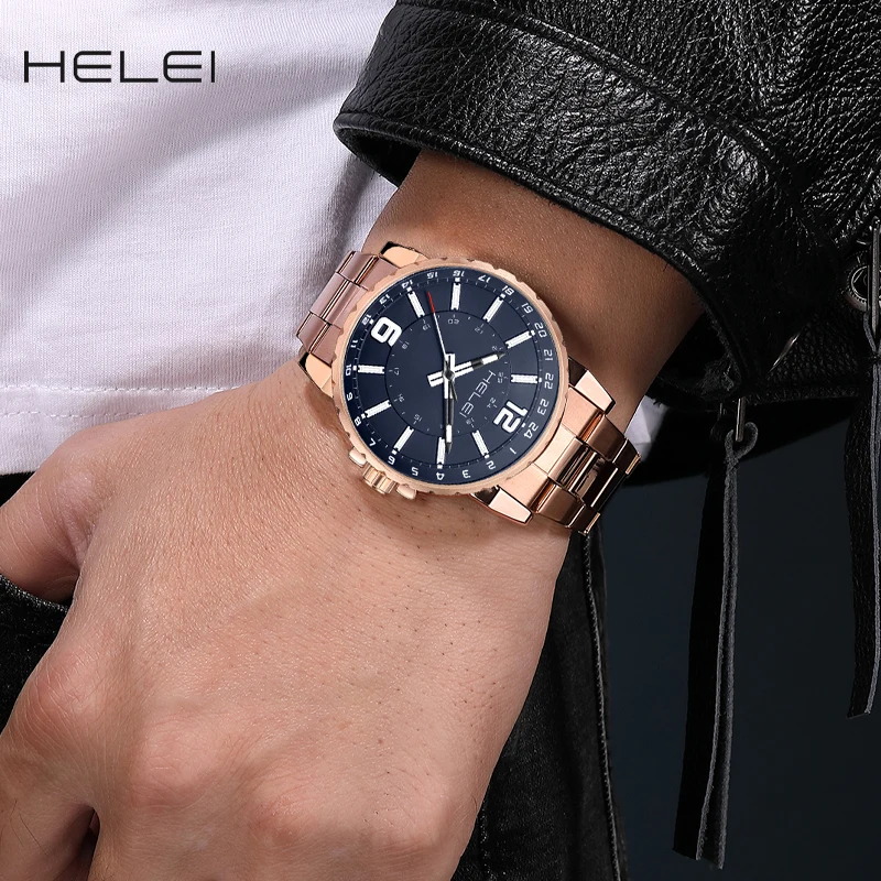 HELEI2024 Vintage Men's Watches Men's Stainless Steel Strap Men's Luxury Watches Fashion Quartz Wristwatch Gifts For Men