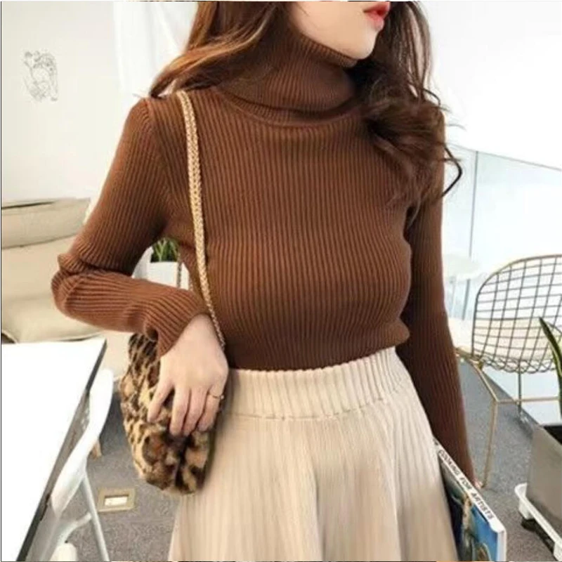 

Turtleneck Women Sweater 2022 Fall Winter Korean Fashion Slim Pullover Basic Tops Soft Knit Sweaters Long Sleeve Top Y2K Clothes