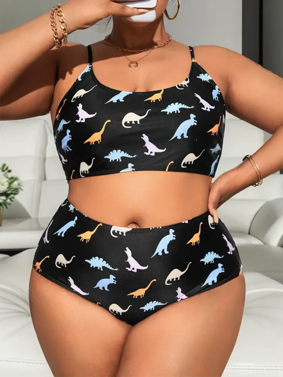 Large Plus Size Print Bikini Two Piece High Waist Swimsuit Women Swimwear Female Bathing Suit Beachwear Swimming
