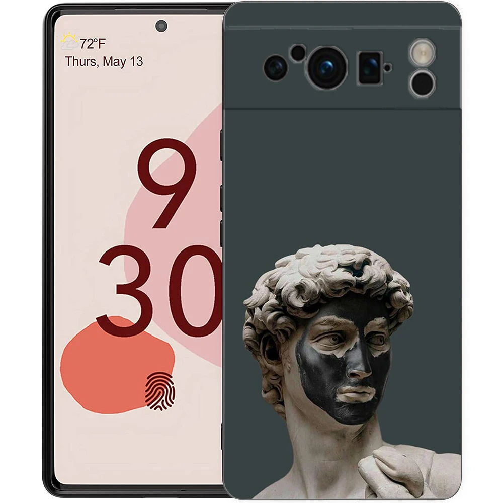 Artistic Shockproof Black Silicone Phone Case with David and Mona Lisa Design