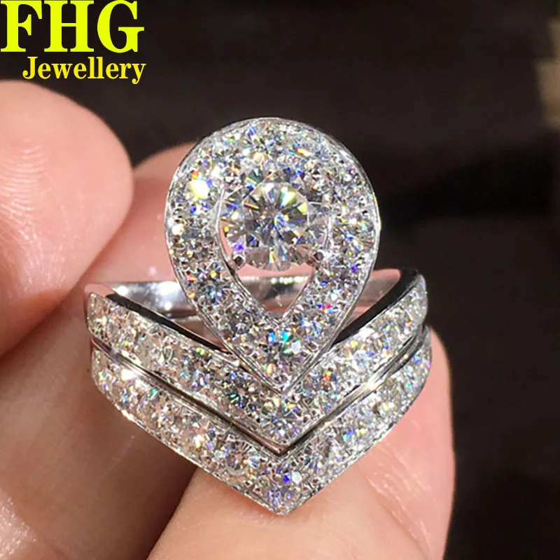 

Однотонное кольцо из белого золота 18K Au750 DVVS Муассанит Бриллианты 1 карат круглая форма набор колец для вечеринки помолвки Юбилея Кольцо