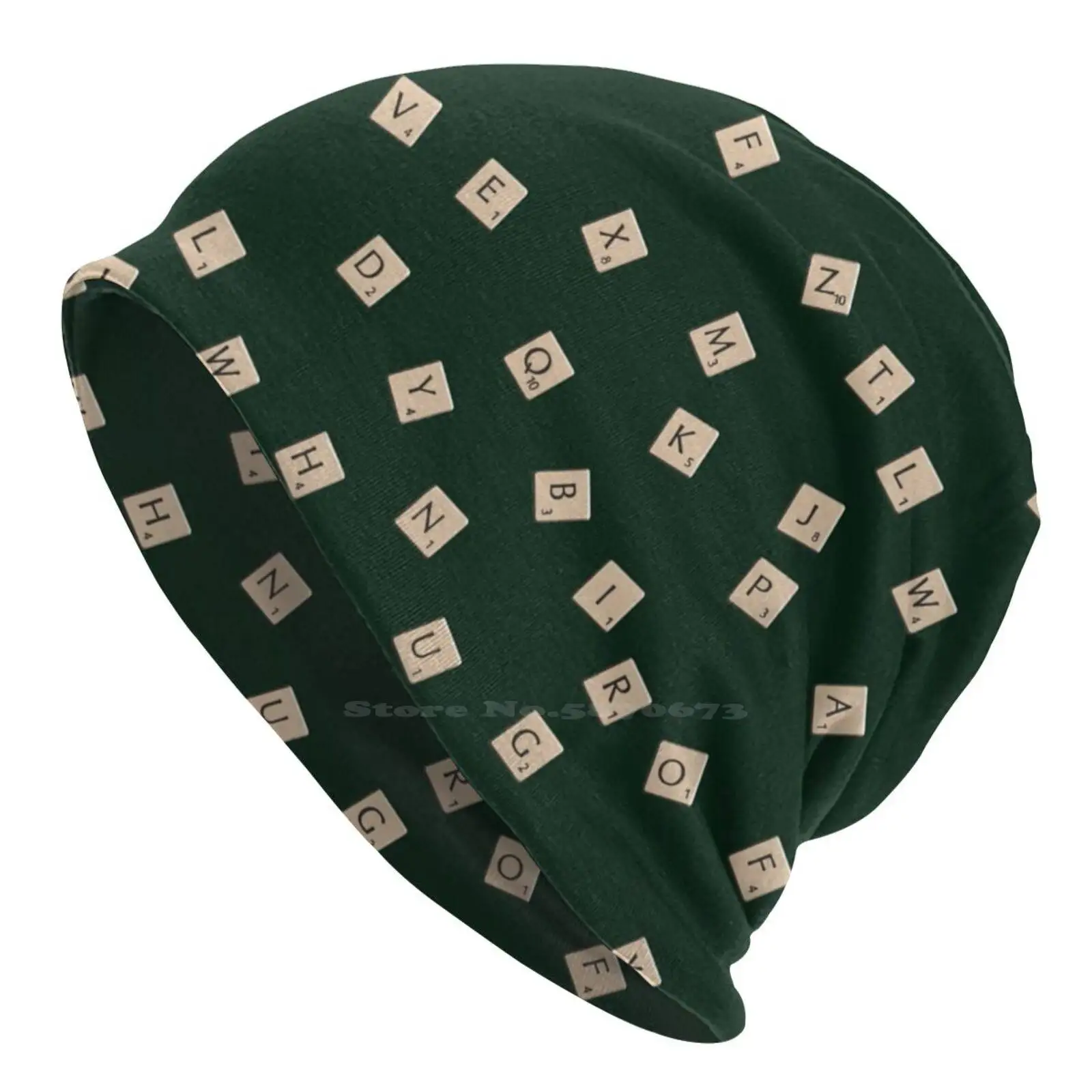 Cappello Lavorato A Maglia Scrabble Warm Beanie Outdoor Caps Scrabble Letters Words Friends Game Funny Smart Board Scan Pattern Green Square