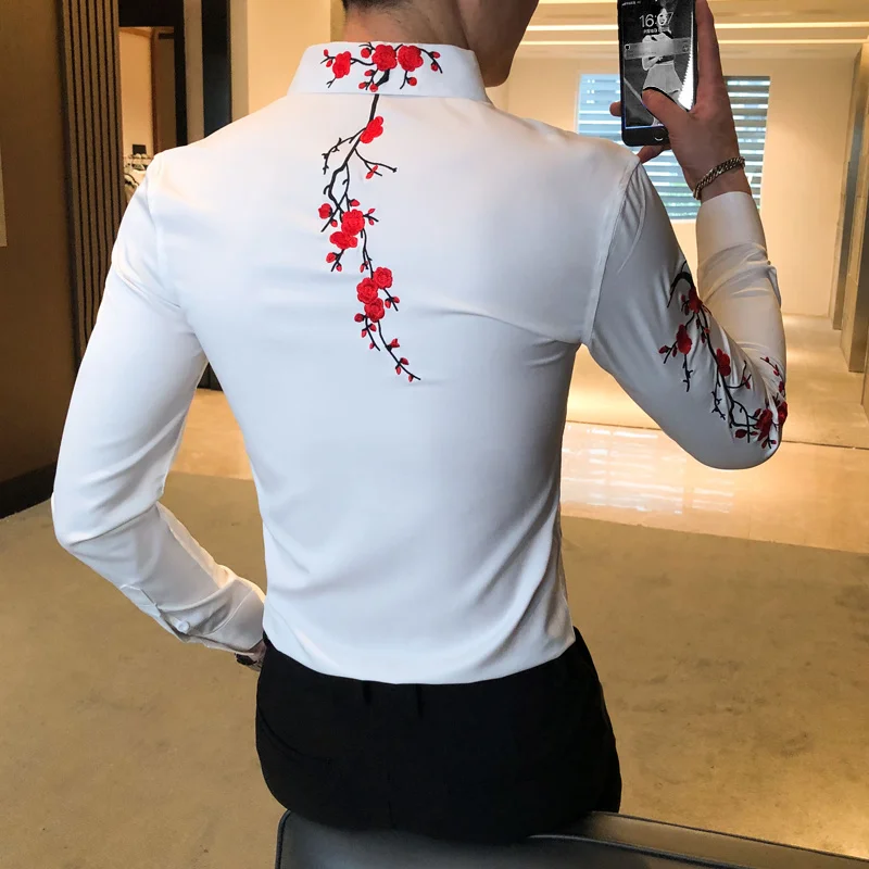 Embroidery Casual Long Sleeve Gentlemen Shirts Social Blouses Korean Shirt Men Fashion Autumn New Slim Fit Dress Male Shirt