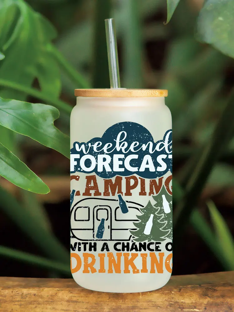 Crazy Camping Life Funny Camper Camp Printed UV DTF Transfer Wraps For Glass Cup 16OZ Transfer Stickers D7562