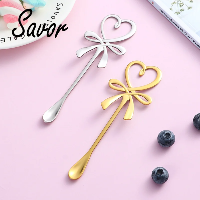 

Household Stainless Steel Spoon Love Bow Spoon Fork Coffee Spoon Christmas Gifts Kitchen Accessories Tableware Decoration