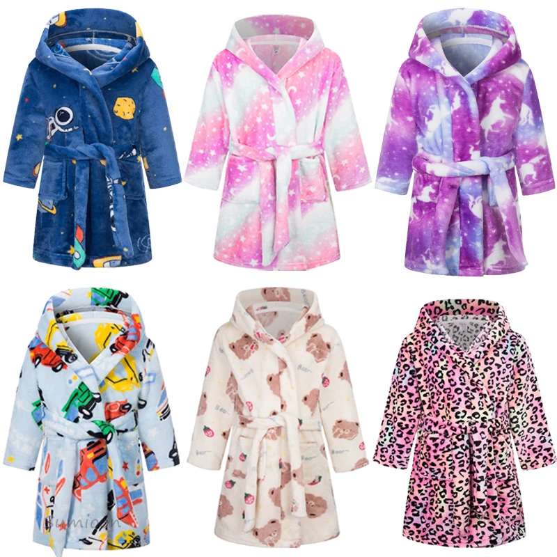 Autumn Winter Bathrobe Kids Sleepwear Robe Children Bath Robe Warm Soft Pajamas Girls Boys Teenage Flannel 2-14 Years kids bathrobe