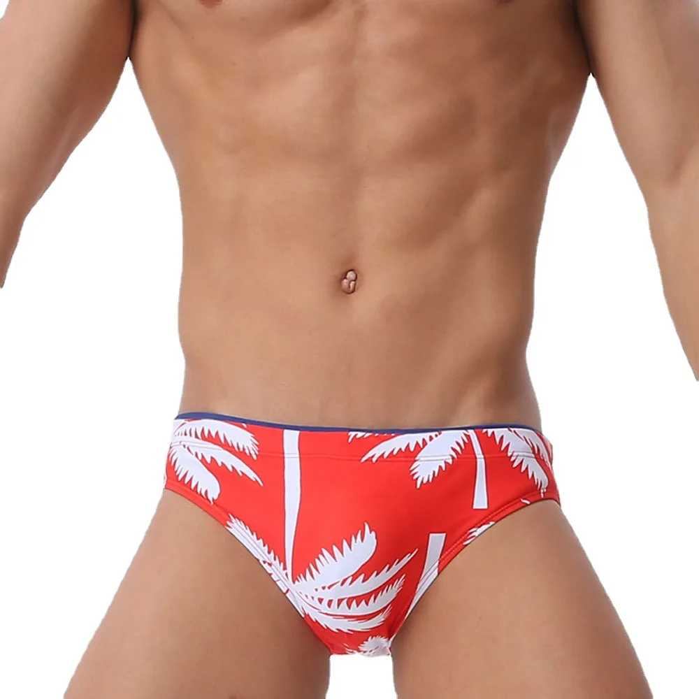 Men's Speedos with Cup Style Coconut Tree Print Beach Vacation Style Sexy Triangle Swim trunks include cups