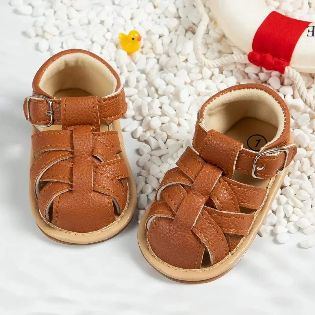 Summer Baby Sandals Baby Boy Girl PU Leather Shoes Toddler Rubber Sole Flat Anti-slip First Walkers Crib Shoes