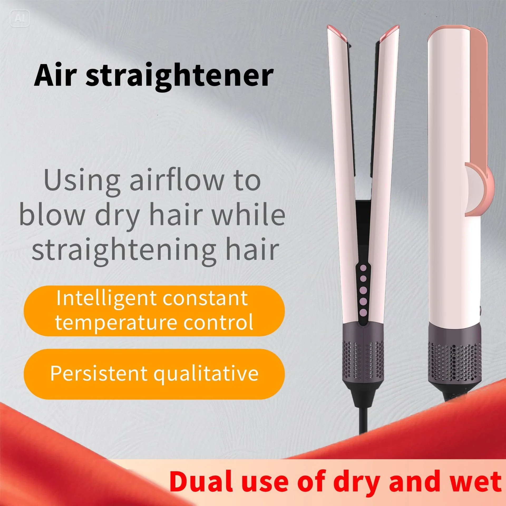 2-in-1 Hair Dryer and Flat Iron Dual Heat Negative Ion Hair Styler for Quick Drying and Straightening Travel Friendly Home Use