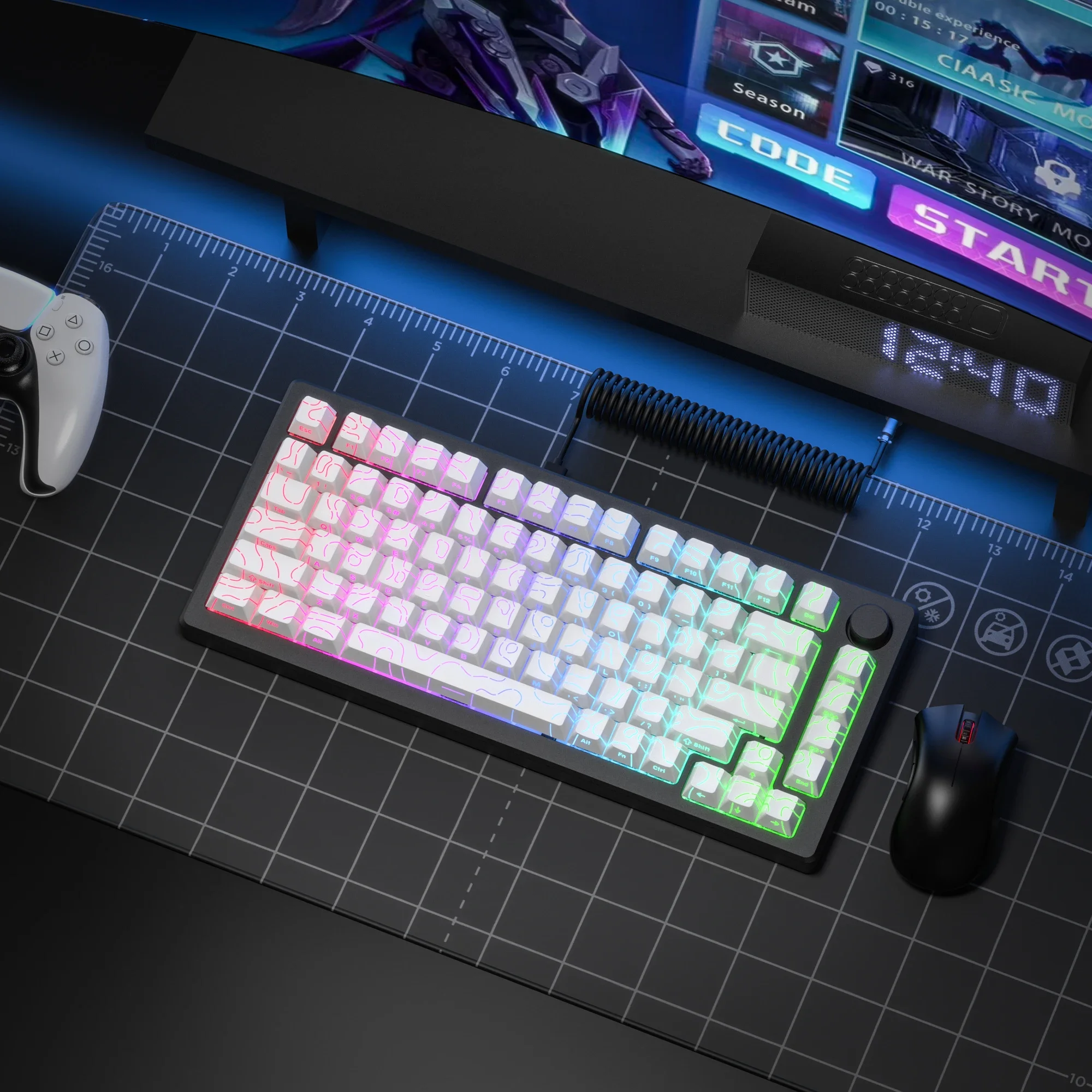 2026 슈퍼 뉴 화이트 토포그래픽 4.0 더블 샷 PBT 98키 RGB 키캡 세트 체리 프로파일 체리 MX 스위치 게이밍 키보드용