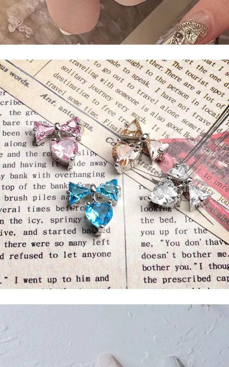 10 teile/los Bogen Herz Anhänger Quaste Zirkon Kristalle Strass Nail art Schmuck Dekorationen Nägel Zubehör Charms Liefert – Detail 5