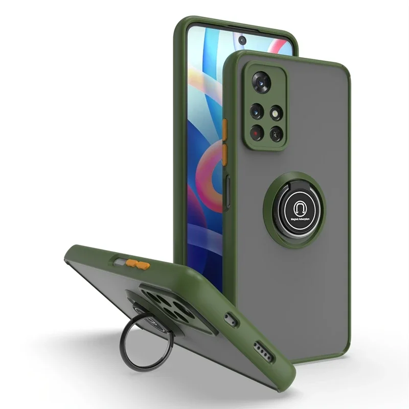Shockproof Matte Case with Metal Ring Holder - Durable and Stylish Cover