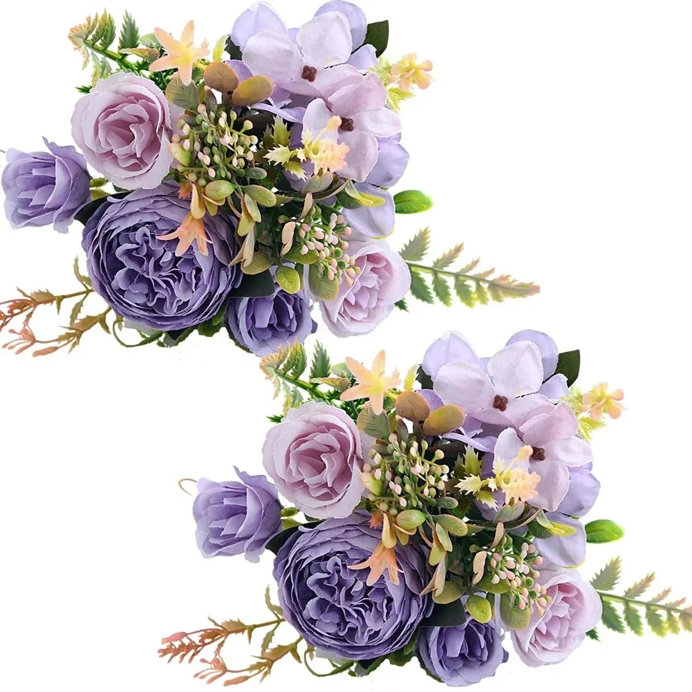 Fiori artificiali Bouquet di peonia di seta casa soggiorno decorazione simulazione fiore bocciolo di tè peonie rosa pianta verde decorazioni per feste  15
