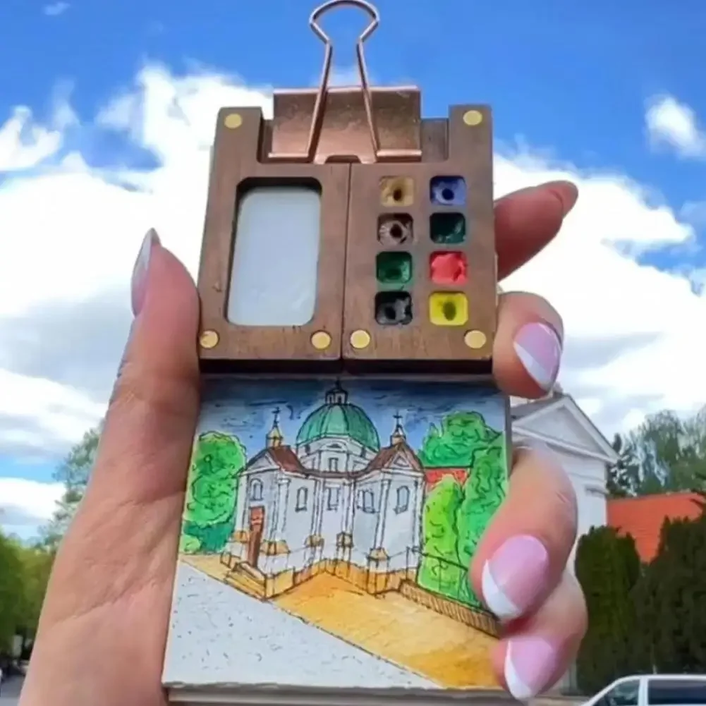 8/15 Grid Tragbare Skizzenbuch Palette Mini Walnuss Holz Farbe Palette Box Reise Aquarell Fall Für Zeichnung (Ohne Farben) – Detail 8