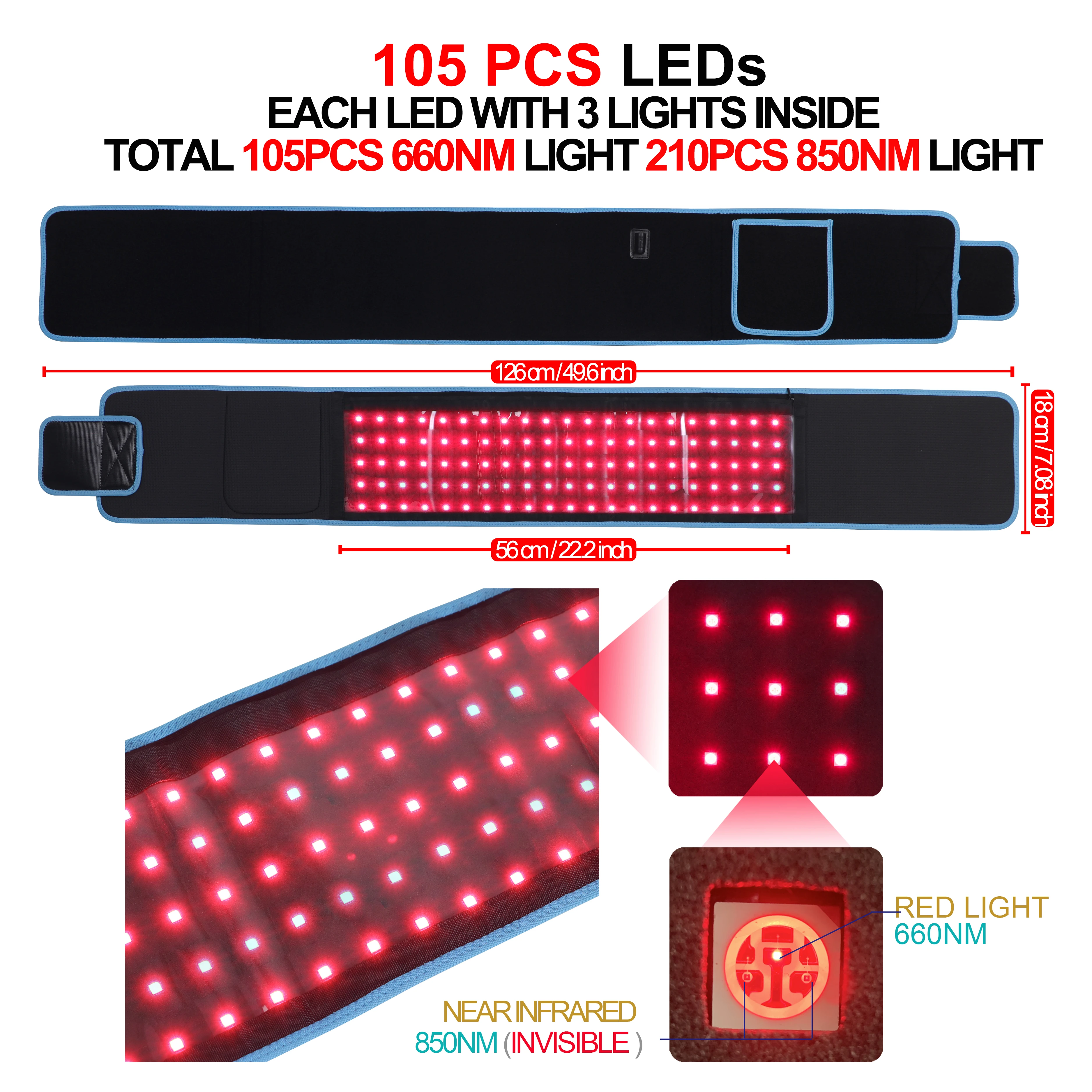 635nm 660nm 850nm Lovtravel Led Red Infrared Light Therapy Pad Pain