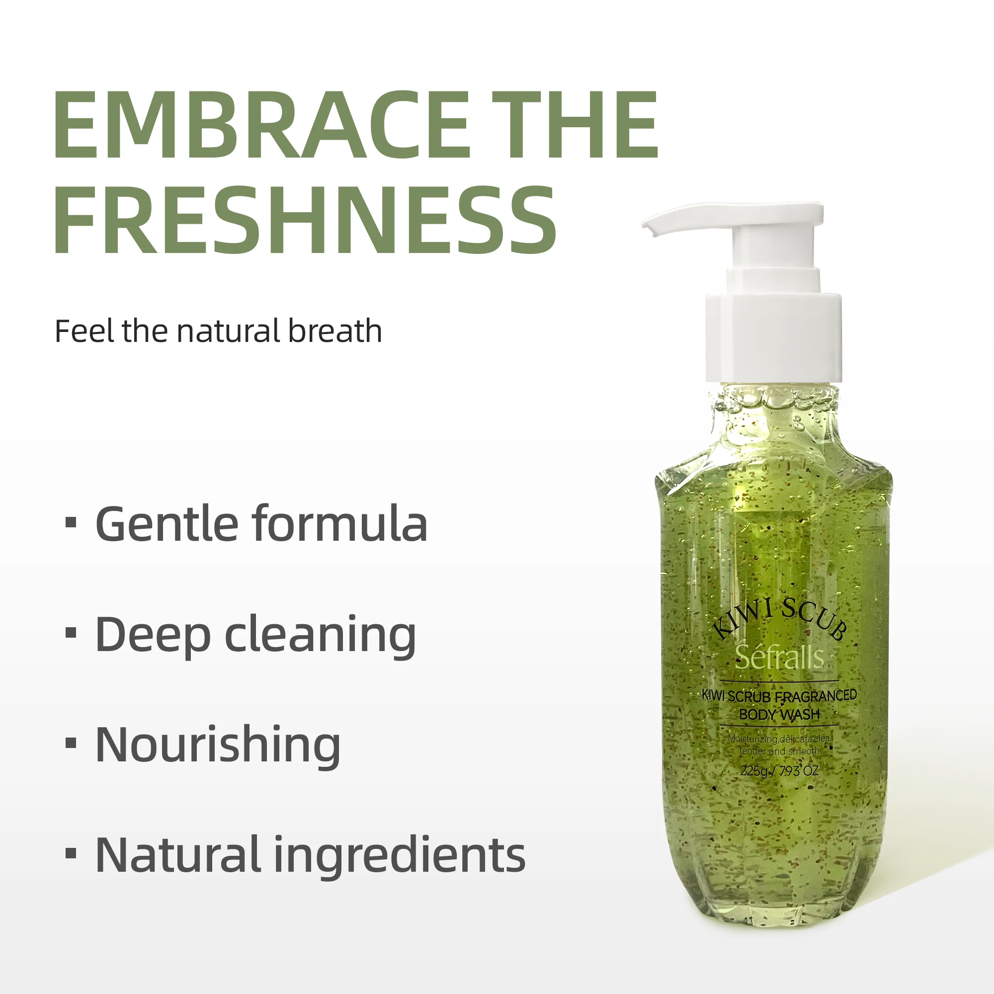 S&eacute;fralls Kiwi Shower Gel 5x225g-Hydrating & Moisturizing, Natural Kiwi Extract, Long-Lasting Fresh Scent, Exfoliating,