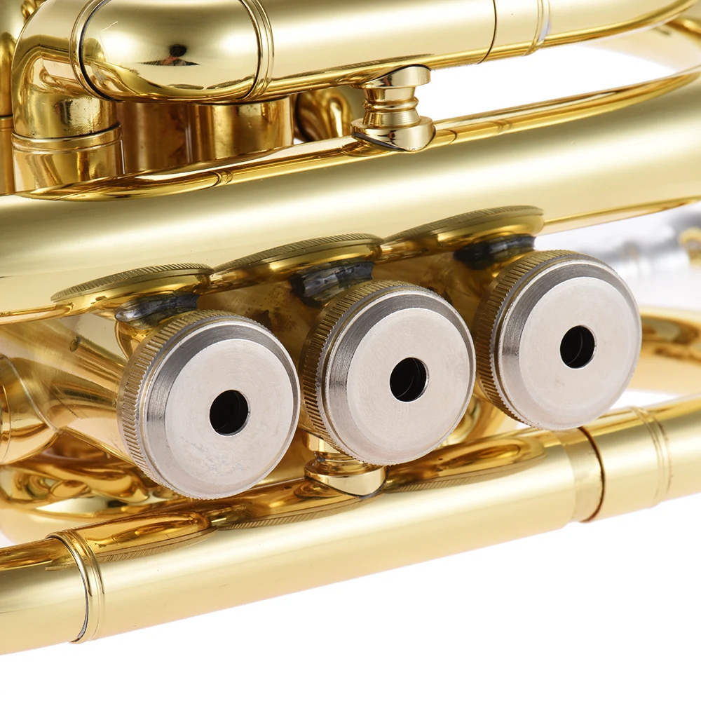Mini Pocket Trumpet Bb Flat Brass Wind Instrument with Mouthpiece Gloves Cleaning Cloth Carrying Case Brass Trumpet Instrument