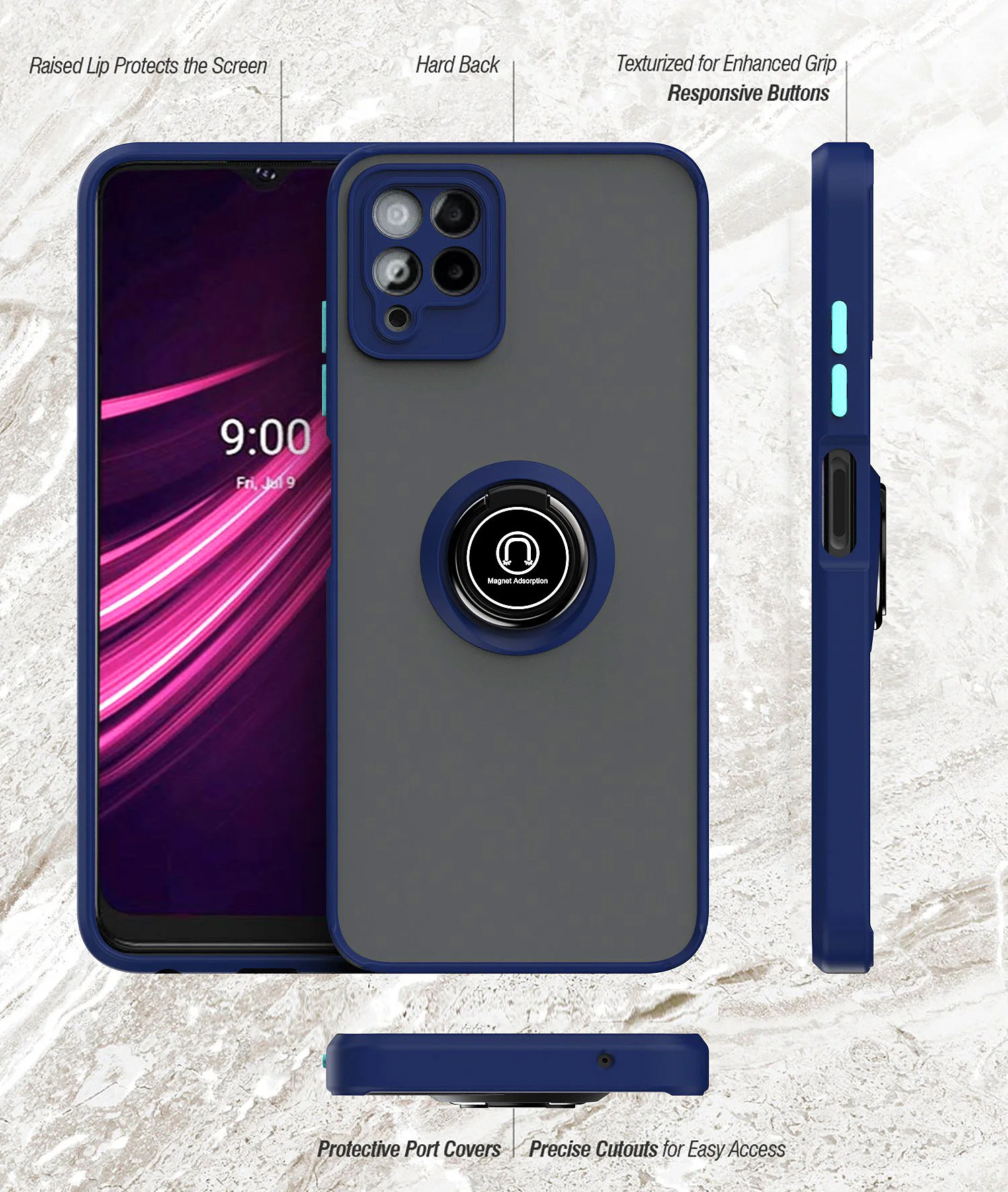 Magnetic Kickstand Shockproof Heavy Duty Phone Cover with Metal Ring