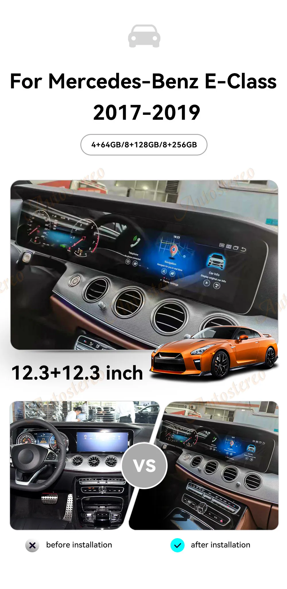 23 inch Dual Screen Carplay Car Android For Mercedes-Benz E Class W213 2017-2019