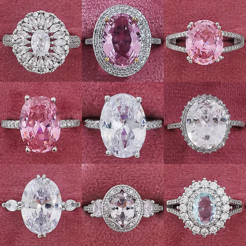 Luxury Oval Pink Silver Color Rings For Women Wedding Engagement Finger Jewelry Unique Personalized Gift R4588 silver ring wedding rings silver rings