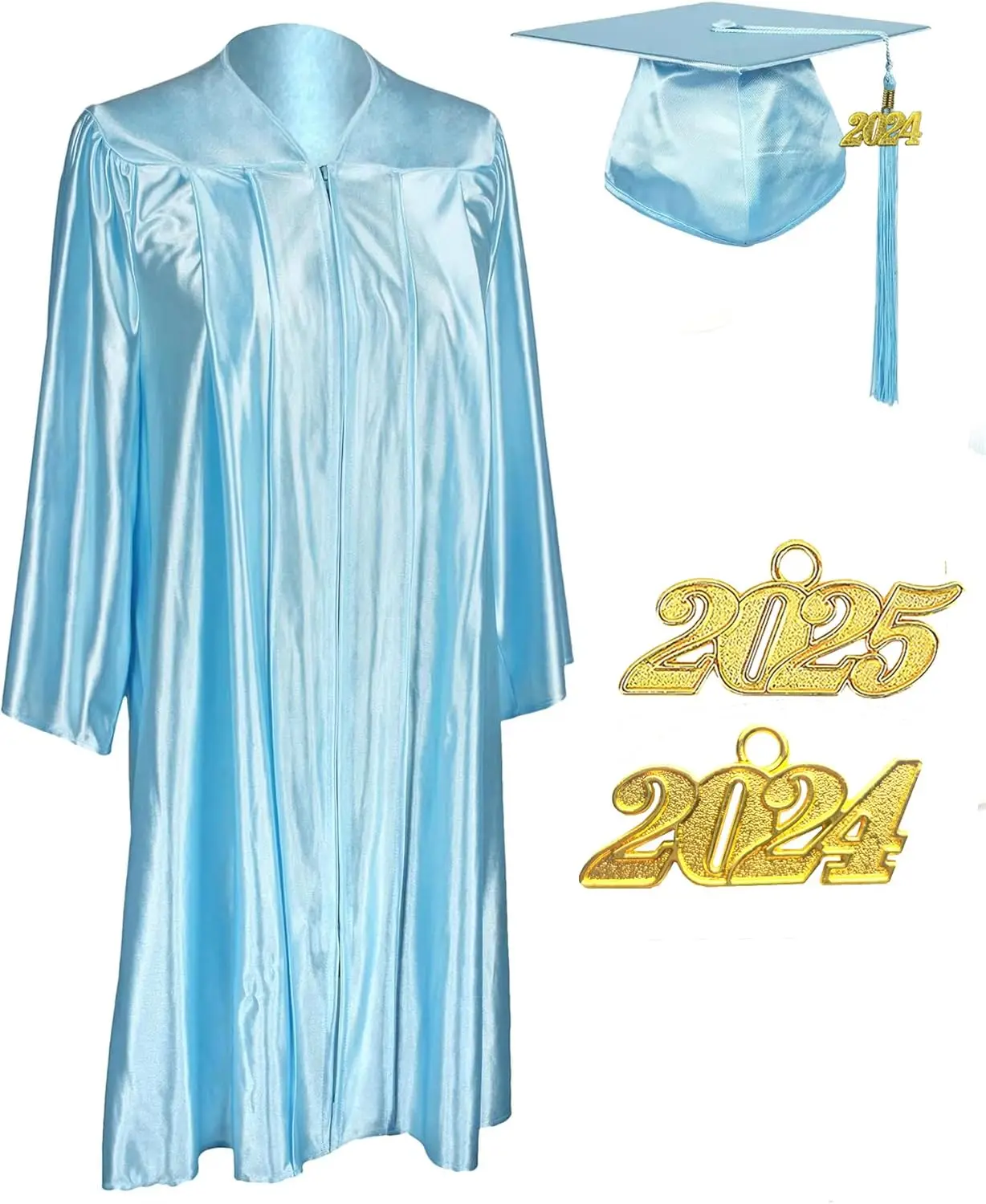 Unisex Adult Shiny Graduation cap and gown Tassel 2024 2025 Year Charm Package School Skirt  School Uniform 3