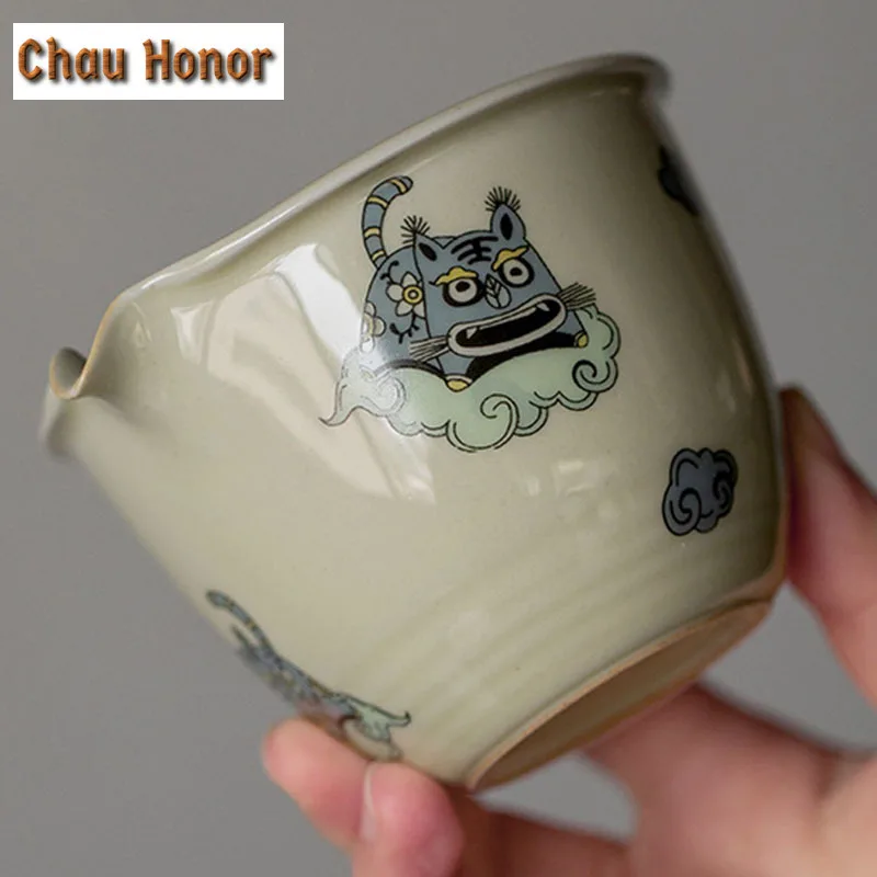190ml Boutique Honey Glaze Tiger Art Ceramic Tea Pitcher Household Chinese Style Divide Tea Chahai Kungfu Tea Set New Years Gift