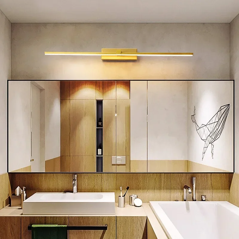 Modern LED Wall Lamp Bathroom Hardwares Golden Bathroom Mirror Lamp For Bedroom Living Room Wall Sconce Bath Mirror Line Lamp 4