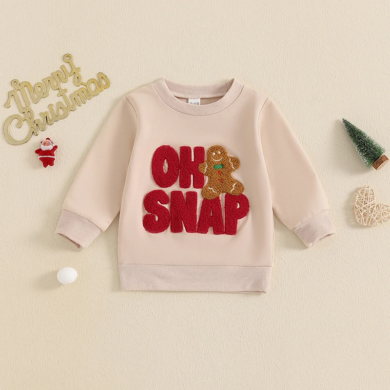 ma&baby 0-3Y Christmas Newborn Infant Toddler Baby Girl Boy Clothes Long Sleeve Gingerbread Man Embroidery Pullover Tops Costume