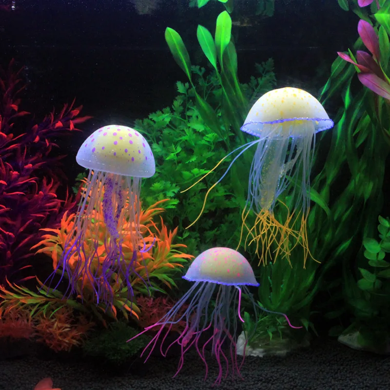 Nage artificielle Méduse lumineuse Aquarium Décoration Aquarium Fish Tank Plante  vivante sous-marine Lumineux Ornement Paysage aquatique