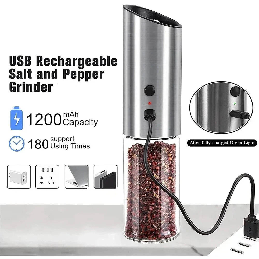 ZaiXiao Electric Salt and Pepper Grinder USB Rechargeable Eletric Pepper Mill Shakers Automatic Spice Steel Machine Kitchen Tool 2