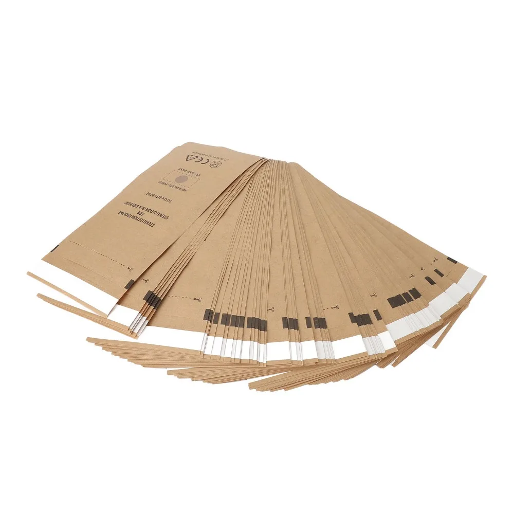 100PCS 크래프트 종이 살균 파우치 일회용 살균 가능 클렌징 백 살균기 백 네일 케어 서비스