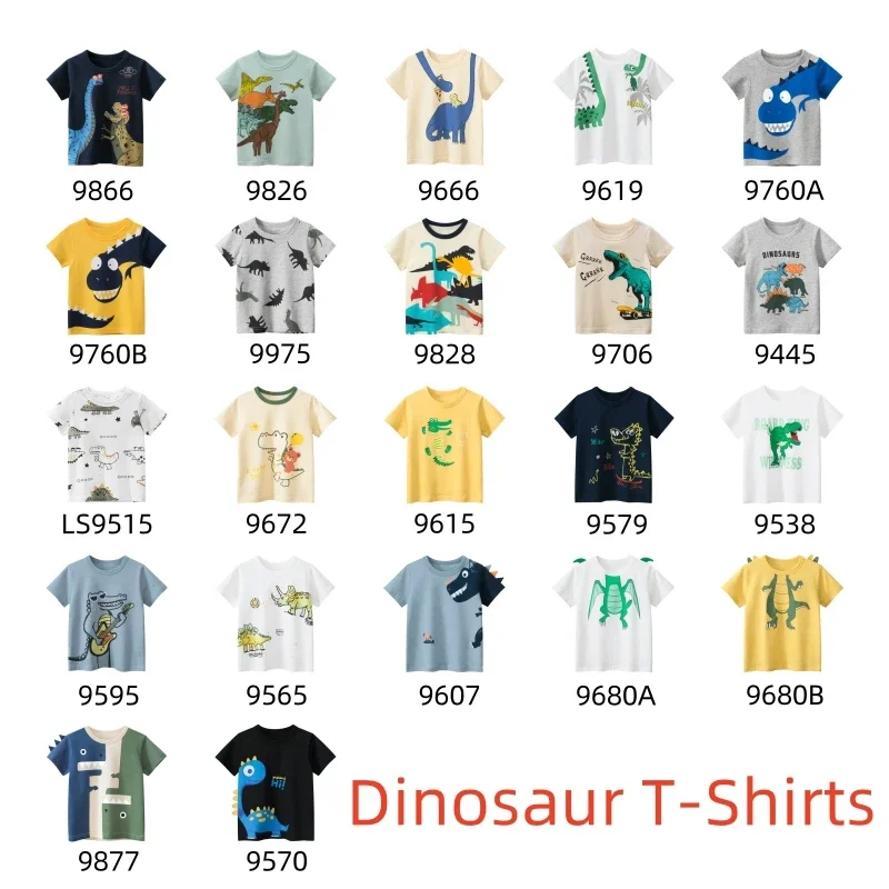 Dropshipping 2025 Summer New Children's Clothing Cartoon Dinosaur T-Shirts for Boys Tops Short Sleeve O-Neck Cotton Kids Clothes 2