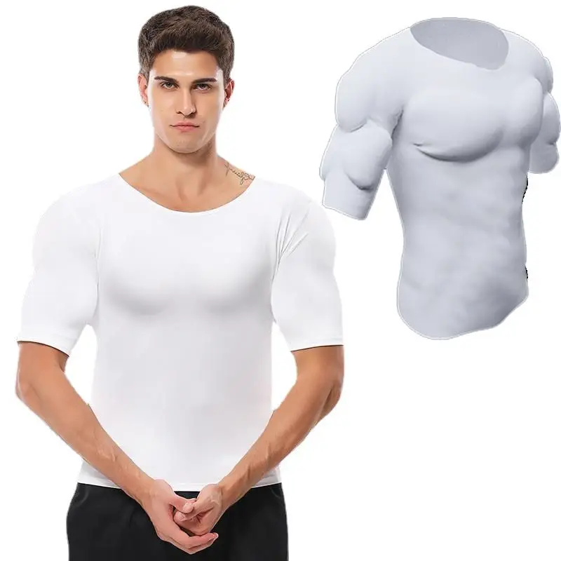 Men Fake Muscle T-Shirts Body Shaper ABS Invisible Pads Chest Tops Party Enhancer Bodybuild Fitness Muscular Cosplay Underwear nursing postpartum lose weight chest gathered bra high strength shock proof fitness crossed back underwear 805a s 5xl qjn