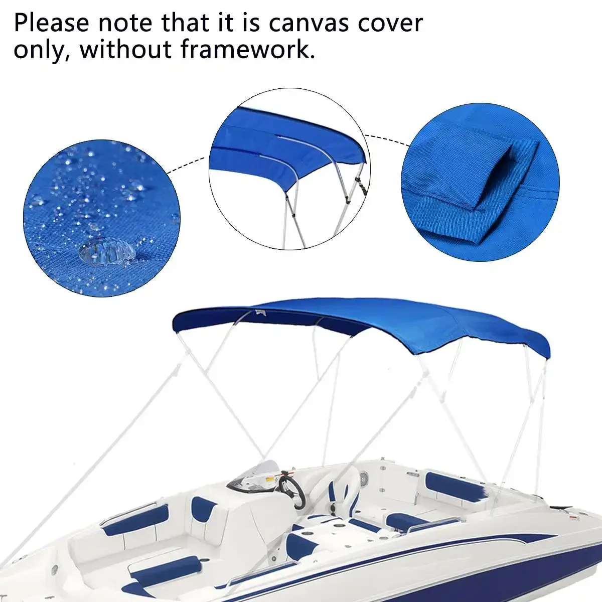 600D 4 Bow Bimini Top Canvas Cover w/Boot Cover Storage No Frame Anti-UV Rainproof Protection For V-Hull Jon Center Console Boat