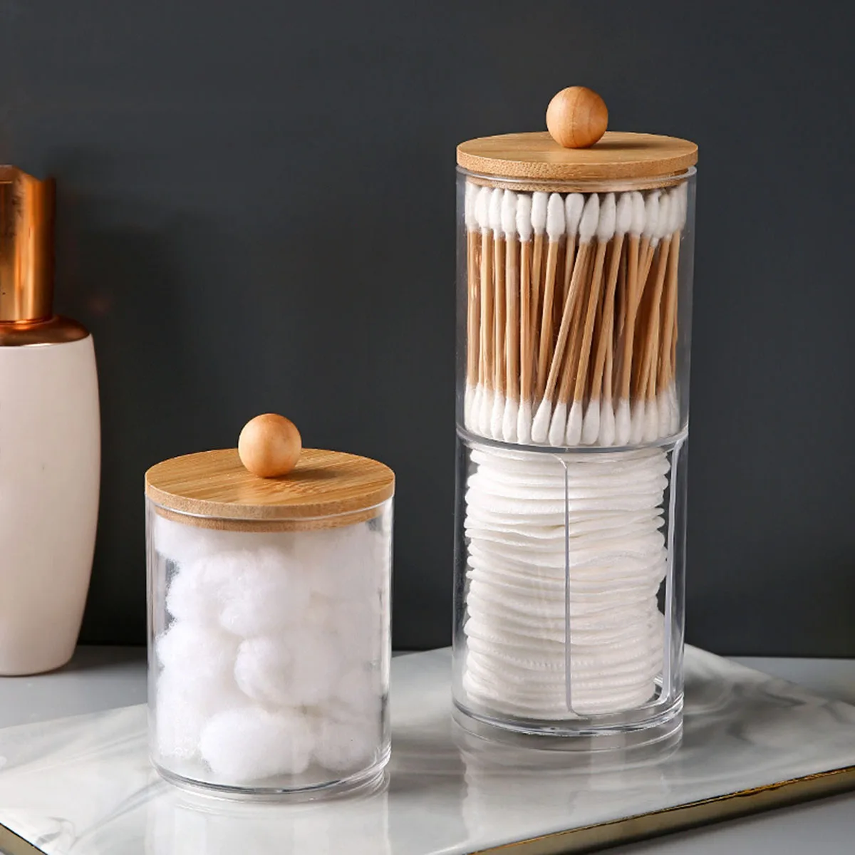 Acrylic Cotton Swab Makeup Organizer Cosmetics Storage Box Portable Make Up Cotton Pad Holder Container Storage Case 3