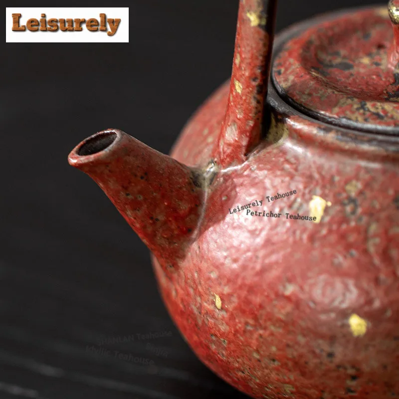 200ML Sprinkle Gold Red Mountain Lifting Handle Teapot Zen Tea Infuser Pot Tea Brewing Kettle with Ball Hole Tableware supplies