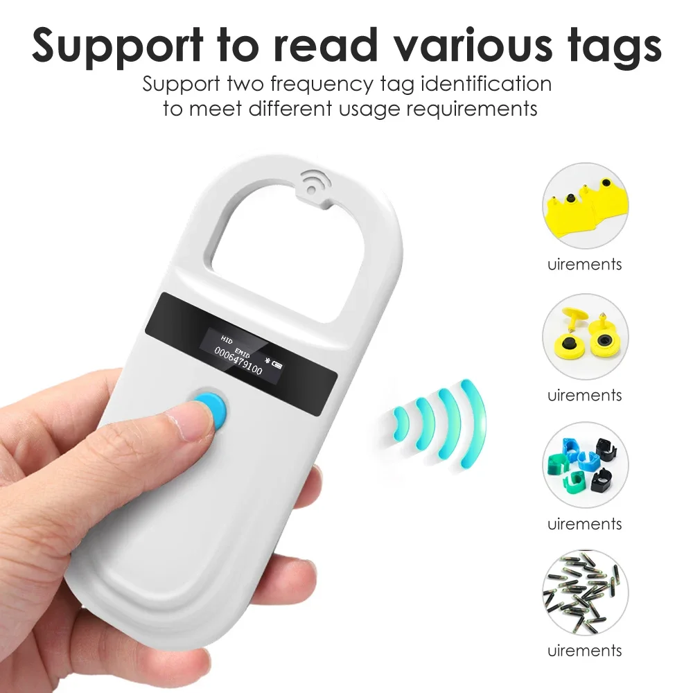 Handheld Animal RFID Reader Pet Cat Dog Microchip Scanner FDX-B Glass Chip USB Bluetooth Tag Reader with Tags 134.2KHz 125kHz