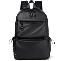 A 14 Inch Men's Backpack Large Capacity Travel Leisure Solid Color Pu Computer Backpack Fashion Men And Women Students Schoolbag