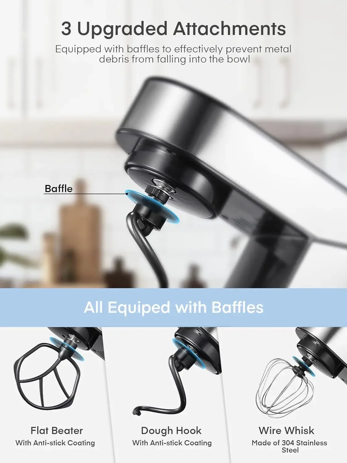 Stand Mixer 5.8 QT Stainless Steel Mixer with Dough Hook Mixing Beater Wire Whip Dishwasher-safe 6+P Speeds Tilt