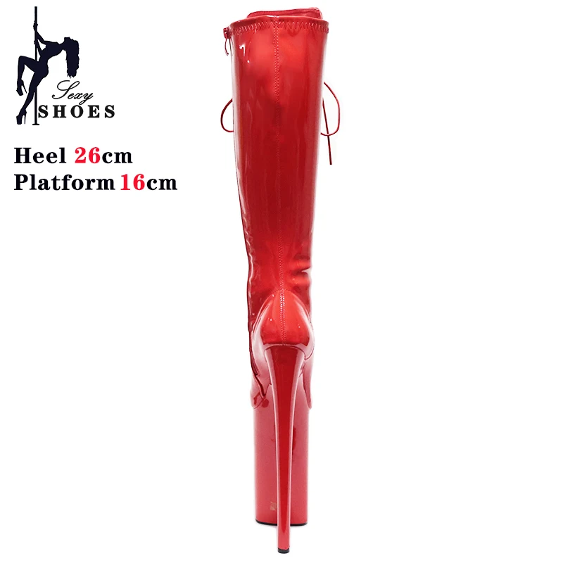 Women's Boots Trend 2025 Red Knee High Boots Lace Up Knee-High Boots Nightclub Platforms Pole Dancing Shoes Heels 26CM Stiletto