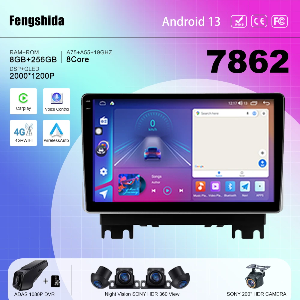 

7862 CPU Android 13 For Changan Kaicene F70 2019 - 2023 Car Radio multimedia player navigation GPS No 2din DVD 5G WIFI BT QLED