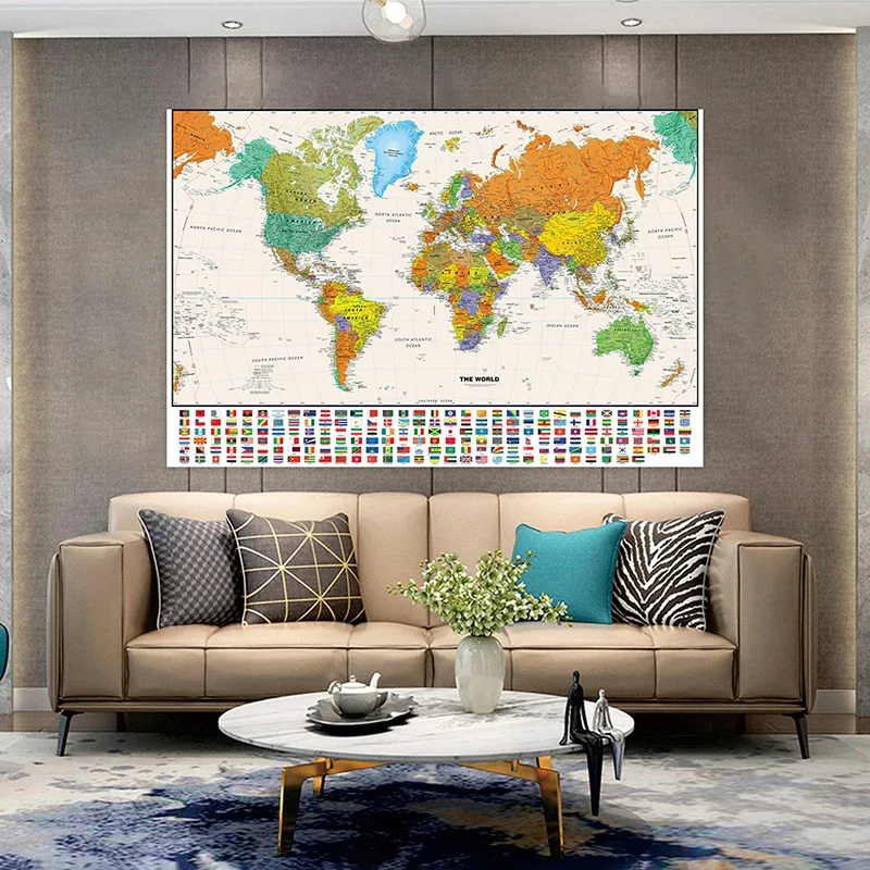 100*70cm World Map Wall Hanging Picture Unframed Canvas Painting Art Poster and Print Background School Classroom Supplies