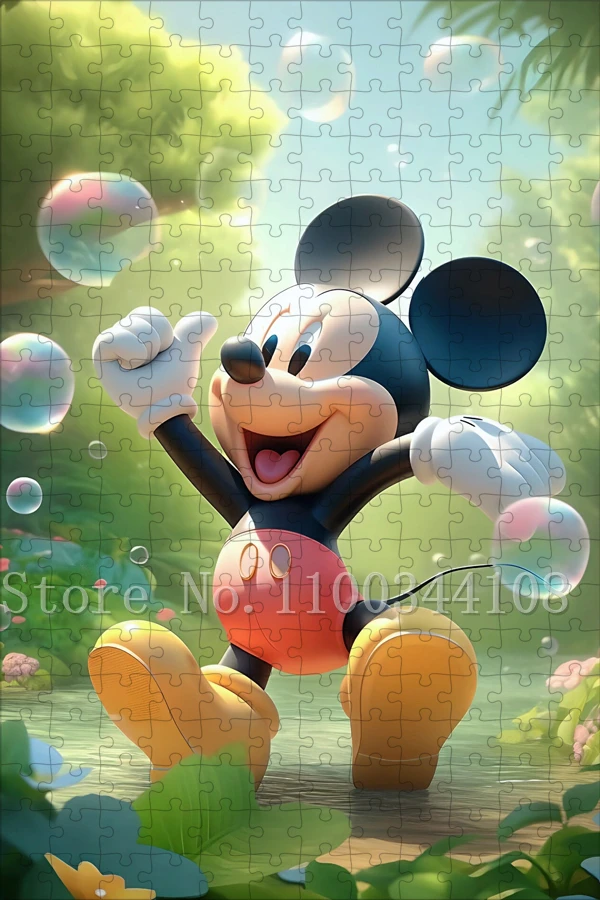 35/300/500/1000 Pieces Disney Cartoon Puzzles Cute Mickey Mouse Jigsaw Puzzles for Children Intelligence Game Handmade Toys