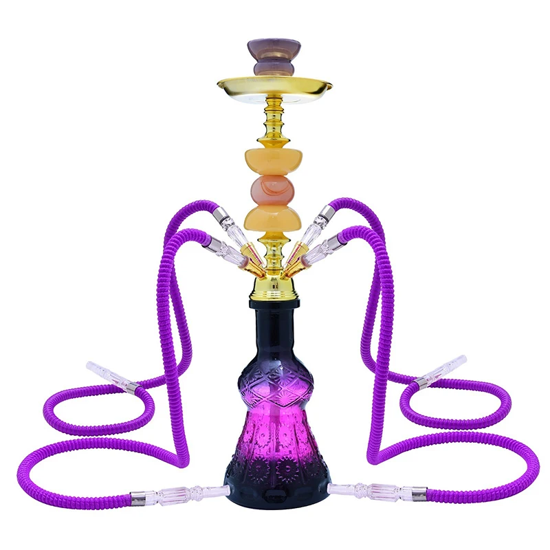 

Hookah Set 21.65" Premium 4 Hose Hookah Complete Set Shisha Hookah Kit With Glass Vase Ceramic Bowl & Coal Tongs Ashtray