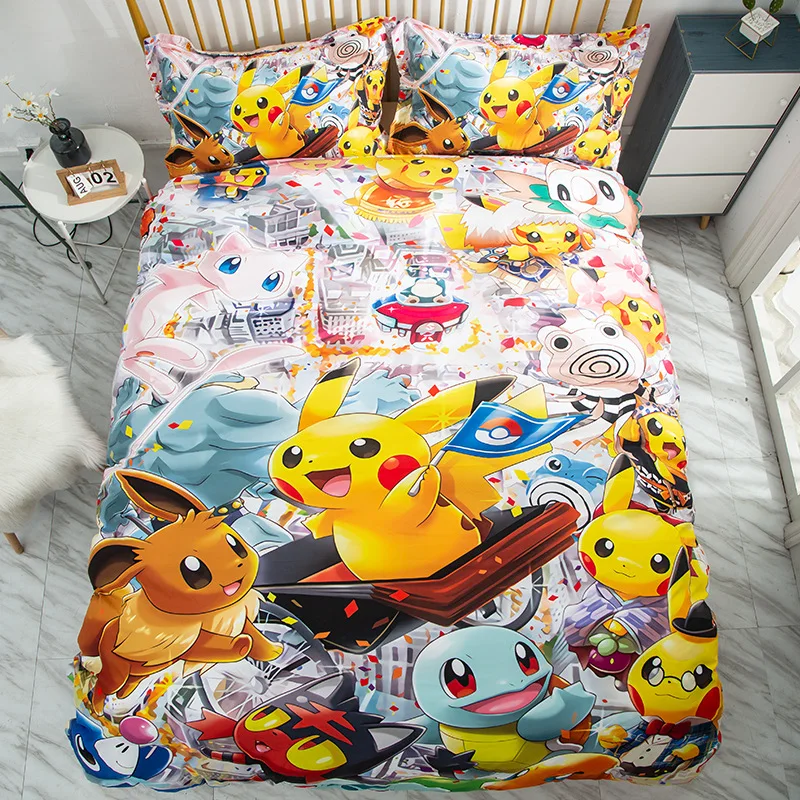 Pokemon Threepiece Bedding Pikachu Digital Printing Household