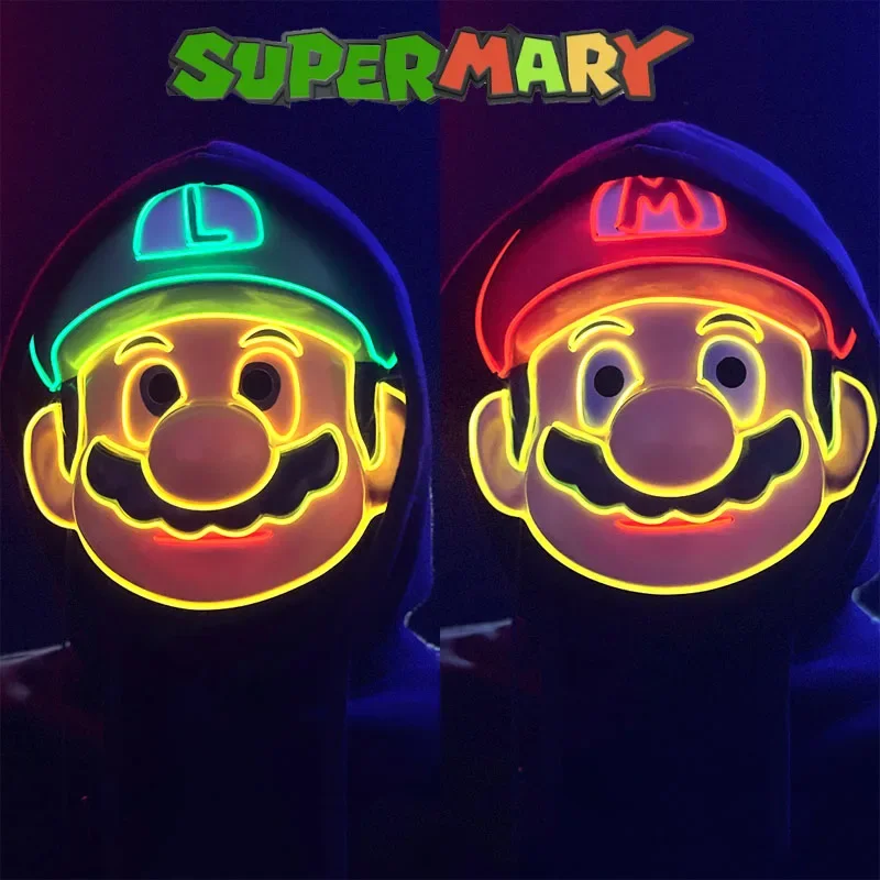 

Super Mario Bros. Party Glow Mask Luigi Mario Cartoon Halloween Neon Cleaning Mask Anime Masquerade Party Cosplay Supplies